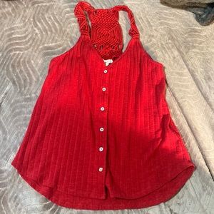 Red button down tank top